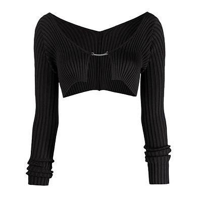 Women's Long Sleeve Crop Rib Knit Cardigan Lightweight Sweaters Shrug Tops