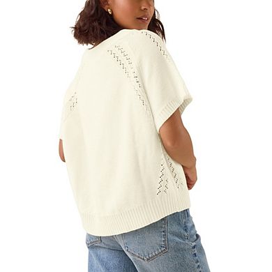 Womens Cap Sleeve Sweaters Summer Casual Short Sleeve Knit Tank Tops Loose Fit Crew Neck Pullover