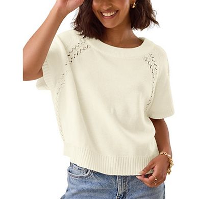 Womens Cap Sleeve Sweaters Summer Casual Short Sleeve Knit Tank Tops Loose Fit Crew Neck Pullover