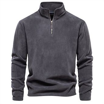 Men'S Standing Collar Flannel Half Zip Long Sleeved Sweatshirt