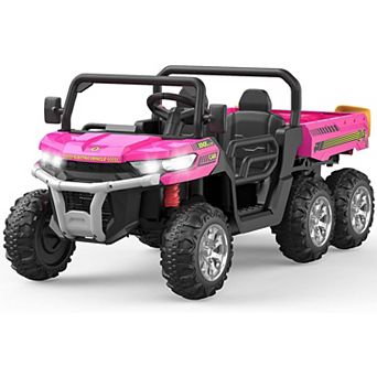 24V 4WD 6-Wheel 2-Seater Kids Ride-On Dump Truck, Remote, 4×75W Motors, LED Lights, Music, Dump Bed