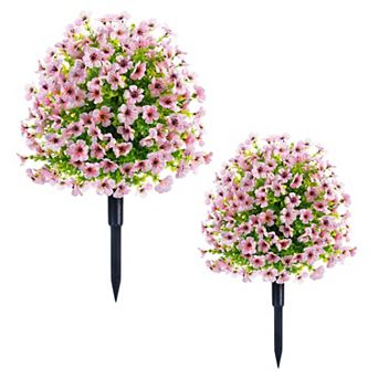 2-Pack Artificial Flower Bushes Outdoor UV Resistant Faux Floral Garden Stakes for Patio Porch Yard
