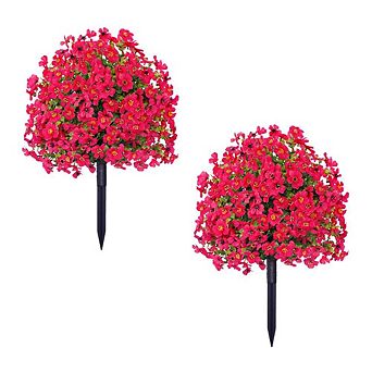 2-Pack Artificial Flower Bushes Outdoor UV Resistant Faux Floral Garden Stakes for Patio Porch Yard