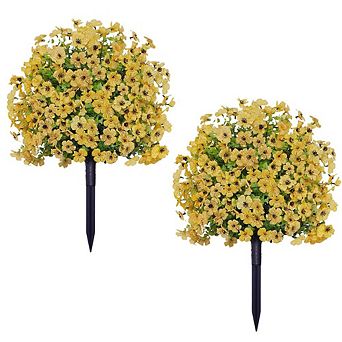 2-Pack Artificial Flower Bushes Outdoor UV Resistant Faux Floral Garden Stakes for Patio Porch Yard