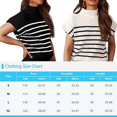 Women's Mock Neck Sleeveless Striped Sweater Vest Casual Cap Sleeve Knit Pullover Clothes