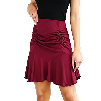 Women's Pleated Short Skirt Casual Flowy High Waisted Skirt Latin Dance Ruffle Skirt Salsa Skirt