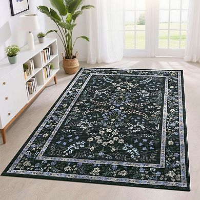 ANIXOL Washable Farmhouse Floral Area Rug Soft Low Pile Non-Slip Carpet