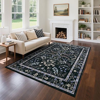 ANIXOL Washable Farmhouse Floral Area Rug Soft Low Pile Non-Slip Carpet