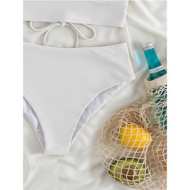 Women High Waisted Bikini Sets Tummy Control Swimsuit Back Straps Ruffle Push Up Bathing Suit