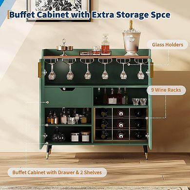 Modern Wine Bar Cabinet, Liquor Cabinet with Fluted Doors, Coffee Bar & Kitchen Sideboard Buffet Cab