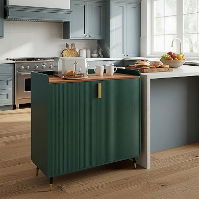 Modern Wine Bar Cabinet, Liquor Cabinet with Fluted Doors, Coffee Bar & Kitchen Sideboard Buffet Cab