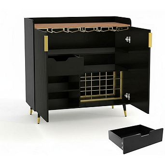 Modern Wine Bar Cabinet, Liquor Cabinet with Fluted Doors, Coffee Bar & Kitchen Sideboard Buffet Cab