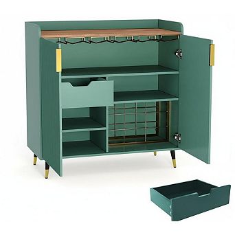 Modern Wine Bar Cabinet, Liquor Cabinet with Fluted Doors, Coffee Bar & Kitchen Sideboard Buffet Cab