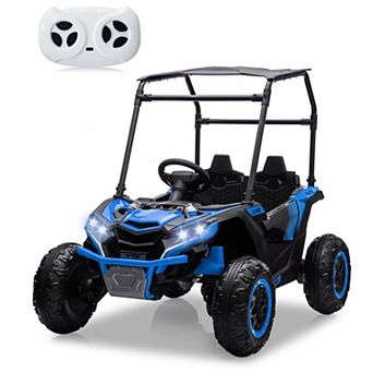 24V 4WD 2-Seater Kids Ride-On UTV w/Sun Shade, Remote Control, LED Lights, Music, 4×75W Motors