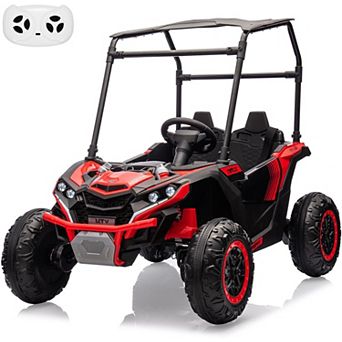 24V 4WD 2-Seater Kids Ride-On UTV w/Sun Shade, Remote Control, LED Lights, Music, 4×75W Motors