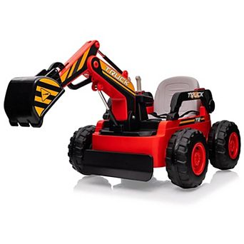 12V Kids Ride On Excavator Digger Truck with Remote, Electric Digging Arm, LED Lights, Music