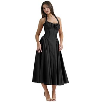 Women’s Slim Fit Halter Neck Summer Dress Casual Boho Flowy Party Midi Sundress