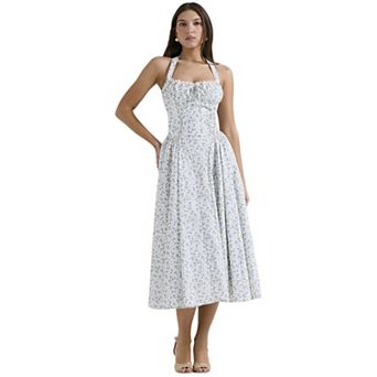 Women’s Slim Fit Halter Neck Summer Dress Casual Boho Flowy Party Midi Sundress