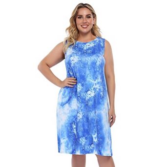 Women's Plus Size Dresses Crewneck Loose Fit Shift Sleeveless Sundresses Casual Tank Dress