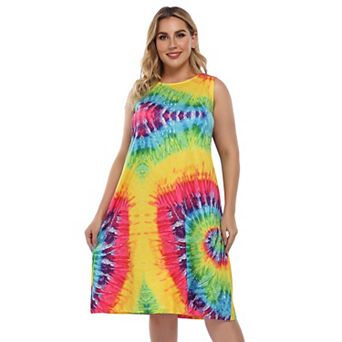 Women's Plus Size Dresses Crewneck Loose Fit Shift Sleeveless Sundresses Casual Tank Dress