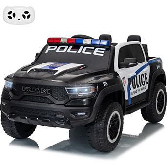 12V Licensed RAM 2-Seater Kids Ride On Police Truck, Electric Car w/Remote, 3 Speeds, LED & Music
