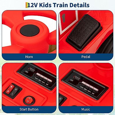 12V Licensed CHUGGINGTON Kids Ride On Train, 2-Seater Trackless Electric Car w/7Ah Battery