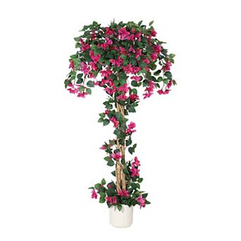 Lifelike Artificial Bougainvillea Tree Silk Plant UV Resistant Faux Tree with Planter for Home Patio