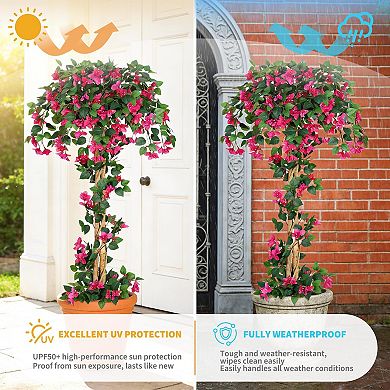 Lifelike Artificial Bougainvillea Tree Silk Plant UV Resistant Faux Tree with Planter for Home Patio
