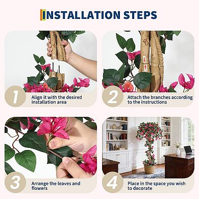 Lifelike Artificial Bougainvillea Tree Silk Plant UV Resistant Faux Tree with Planter for Home Patio