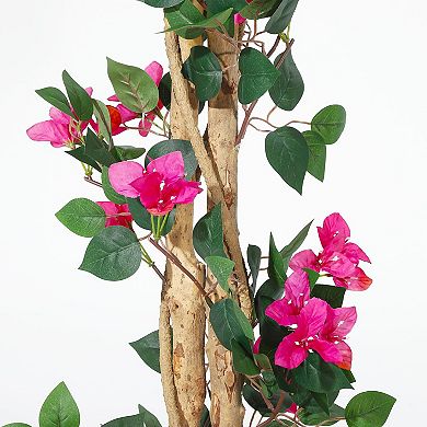 Lifelike Artificial Bougainvillea Tree Silk Plant UV Resistant Faux Tree with Planter for Home Patio