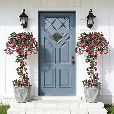 Lifelike Artificial Bougainvillea Tree Silk Plant UV Resistant Faux Tree with Planter for Home Patio