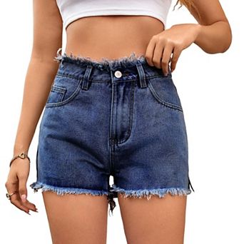 Women's Denim Shorts Mid Rise Summer Hot Pants with Frayed Edges Casual Jean Shorts
