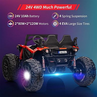 24V 2-Seater Ride On UTV with Remote Control, 10AH Battery, 400W Motors, LED Lights, Music, Horn
