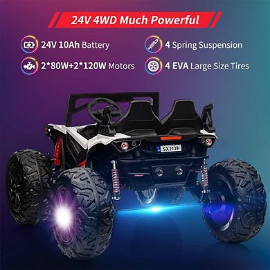 24V 2-Seater Ride On UTV with Remote Control, 10AH Battery, 400W Motors, LED Lights, Music, Horn