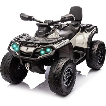 24V Licensed Can-Am Kids Ride On ATV, 2-Seater 4WD Electric Car w/ Bluetooth, LED Lights & 3 Speeds