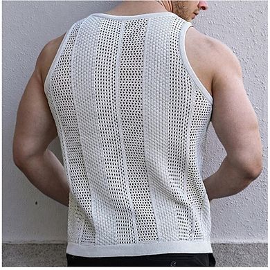Men's Sleeveless Top Crew Neck Open Knit Summer Tank Casual Top