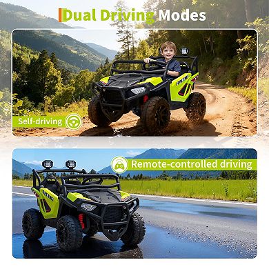 24V 2-Seater Electric UTV for Big Kids, 4-Wheeler Suspension,3 Speeds, Remote, Bluetooth, Lights