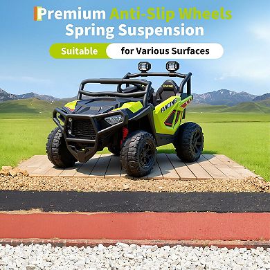 24V 2-Seater Electric UTV for Big Kids, 4-Wheeler Suspension,3 Speeds, Remote, Bluetooth, Lights