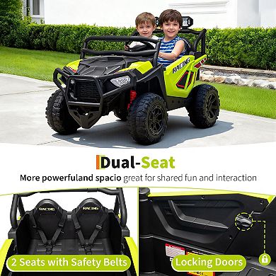 24V 2-Seater Electric UTV for Big Kids, 4-Wheeler Suspension,3 Speeds, Remote, Bluetooth, Lights