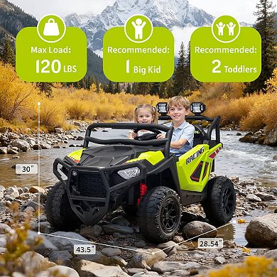 24V 2-Seater Electric UTV for Big Kids, 4-Wheeler Suspension,3 Speeds, Remote, Bluetooth, Lights