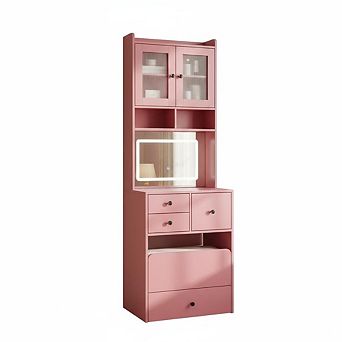 3-in-1 Make Up Vanity Desk with Mirror & Lights, Compact Vanity Table with Drawers