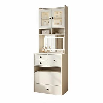 3-in-1 Make Up Vanity Desk with Mirror & Lights, Compact Vanity Table with Drawers