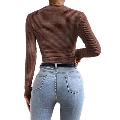 Women's Tops Long Sleeve Fitted T Shirts Waffle Ruched Crop Shirt Basic Blouse