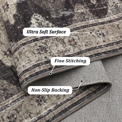 Large Living Room Area Rug, Vintage Retro Boho Carpet Low Pile Non-Slip