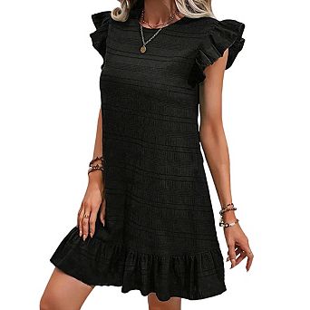 Women's Crew Neck Ruffle Cap Sleeve Casual Ruffled Hem Mini Dress