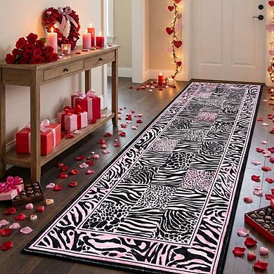 Runner Rug Leopard Cheetah Zebra Patchwork Print, Area Rug Hallway Entryway Laundry Room