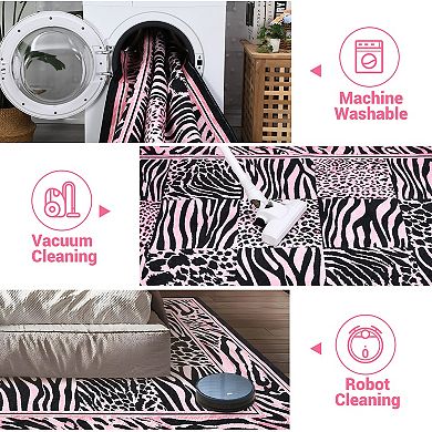 Runner Rug Leopard Cheetah Zebra Patchwork Print, Area Rug Hallway Entryway Laundry Room