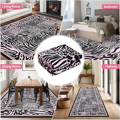 Runner Rug Leopard Cheetah Zebra Patchwork Print, Area Rug Hallway Entryway Laundry Room