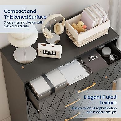 ANIXOL Modern 4-Drawer Tall Wood Dresser with Gold Handles