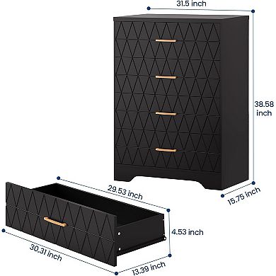 ANIXOL Modern 4-Drawer Tall Wood Dresser with Gold Handles